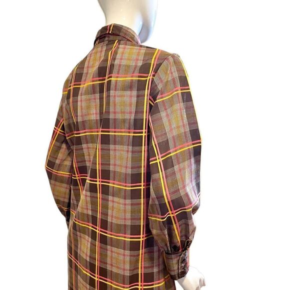 Vintage Plaid Button Down Mini Shirt Dress 1970s Medium - Picture 5 of 11
